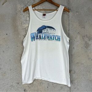Vintage cap cod whale watch tank top white blue large